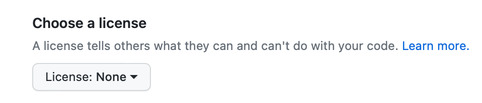 新存储库页的“选择许可证”部分的屏幕截图,其中包括标有“许可证”的下拉菜单。