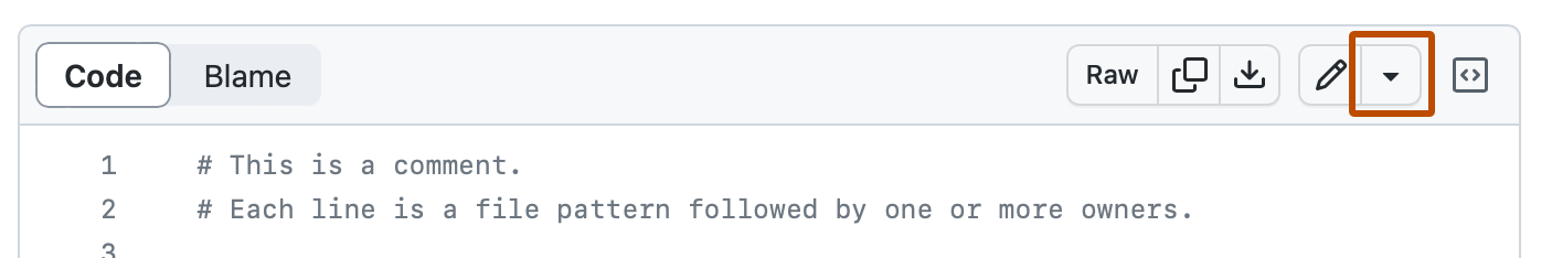 文件的屏幕截图。 在标头中,一个朝下三角形图标用深橙色框出。