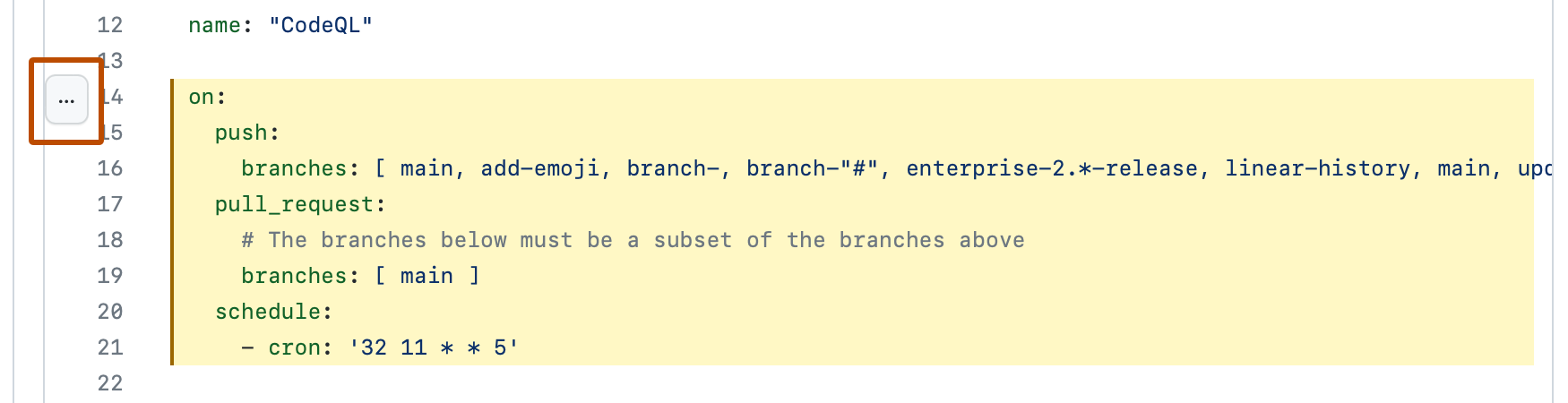 一个文件的屏幕截图,其中选中了 8 行。 在第一个选定行的左侧,一个标有“烤肉串”图标的按钮以深橙色标出。