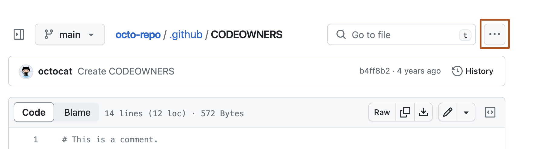 目录的文件列表的屏幕截图。 在目录名称的右侧,一个标有“更多”图标的按钮以深橙色框出。