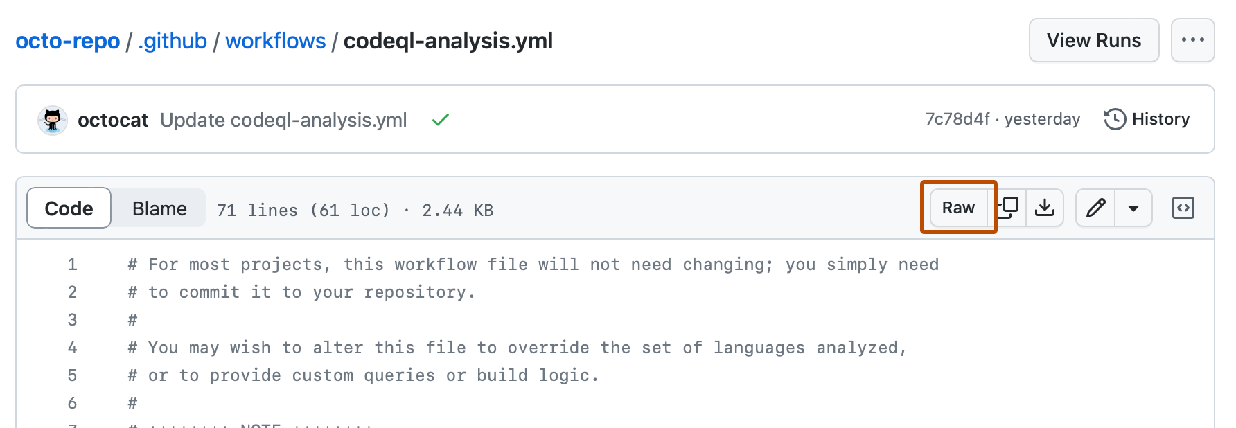 文件的屏幕截图。 在标题中,标有“原始”的按钮以深橙色框出。
