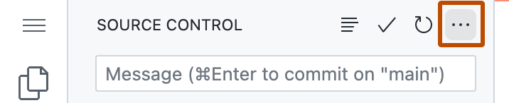 “源代码管理”边栏的屏幕截图。 省略号按钮(三个点)突出显示,并以深橙色边框突出显示。
