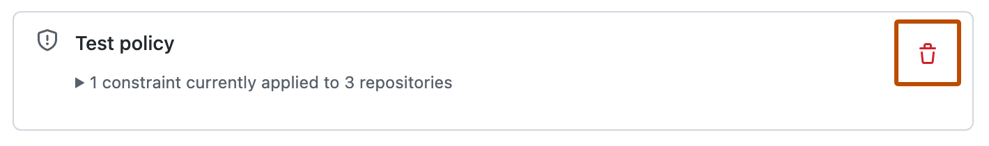 策略的屏幕截图,其中“删除”按钮(垃圾桶图标)以深橙色边框突出显示。